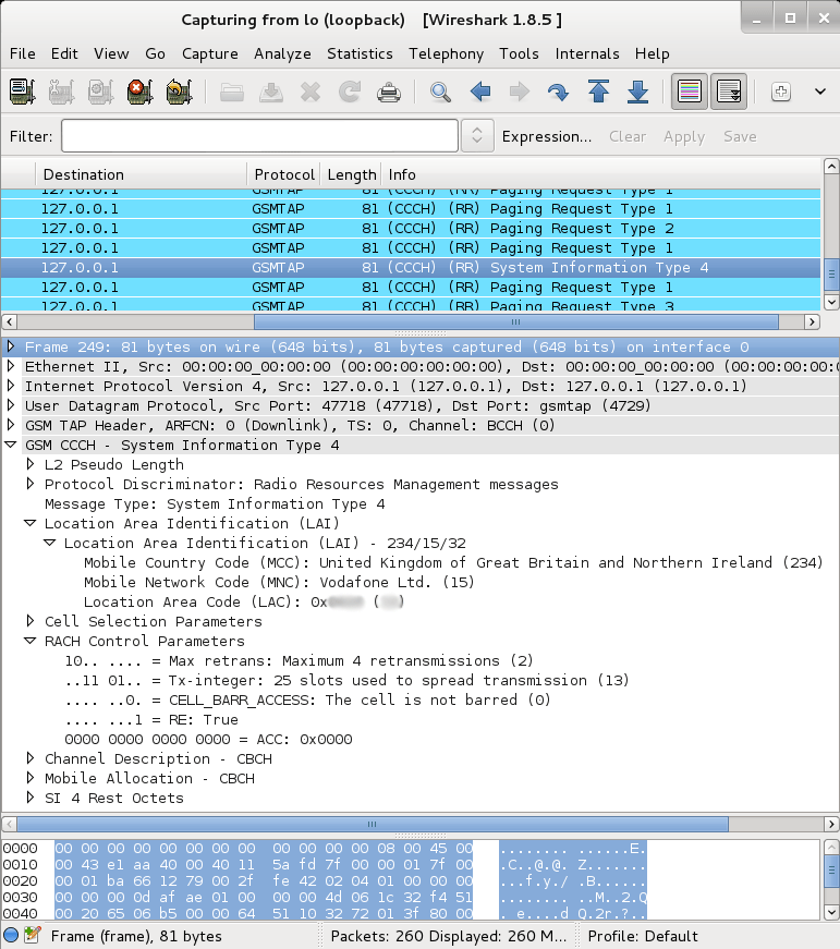 GSM BCCH decoded using wireshark